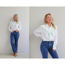 1970's Vintage Rockabilly Floral Western Shirt Men's SM MD ~ Women's MD LG 70's