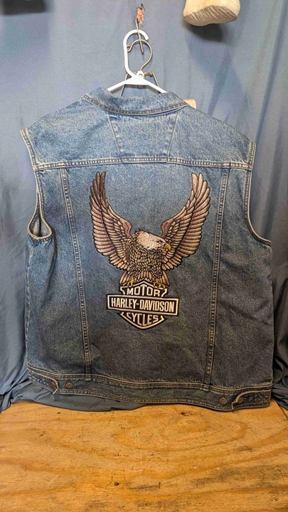 Harley-Davidson 2100001 Blue Sleeveless Denim Embroidered Eagle Biker Vest