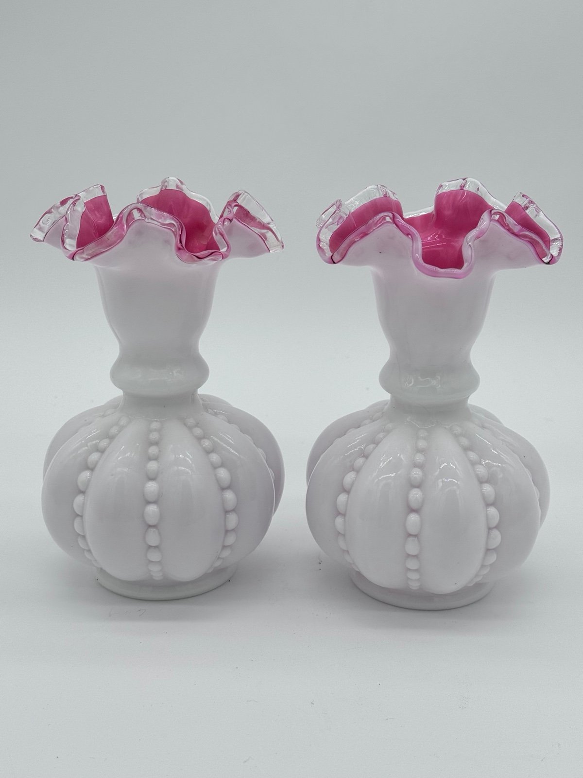 Pair of Fenton silvercrest melon vases