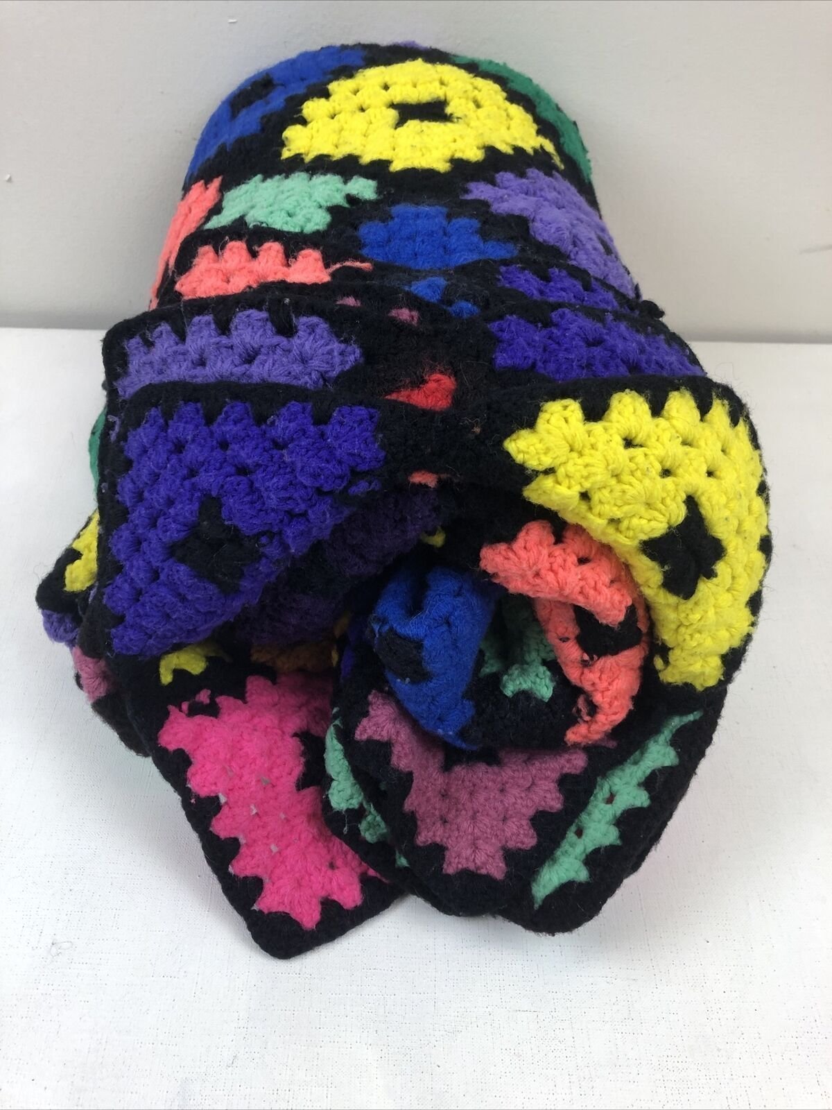 Crochet Afghan Blanket Colorful Granny Square Throw Blanket Handmade 60x72
