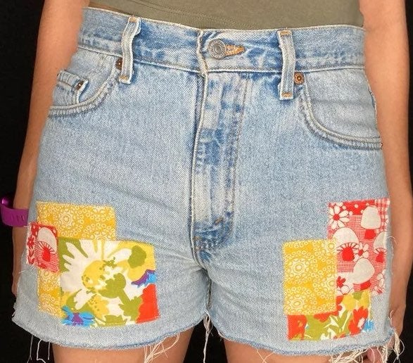 LEVIS 505 red tab denim patchwork shorts
