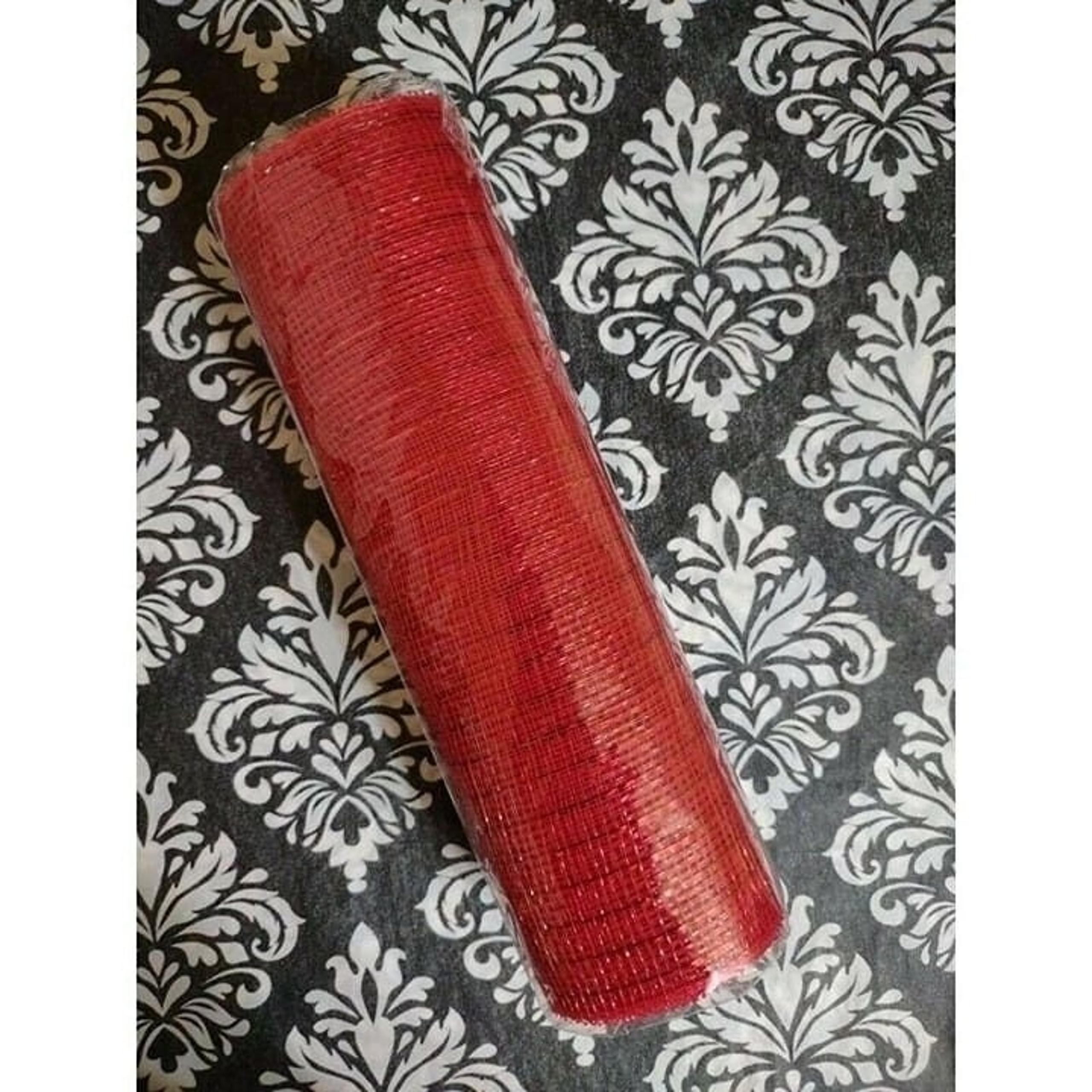 Red Metallic Deco Poly Mesh Craft Ribbon Wreath 10x10