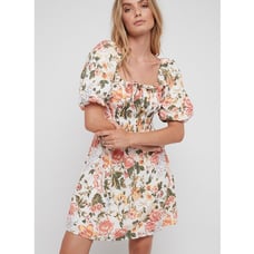 Faithfull The Brand Nikoleta Mini Dress Teatro Floral Print 6 Linen Puff Sleeve