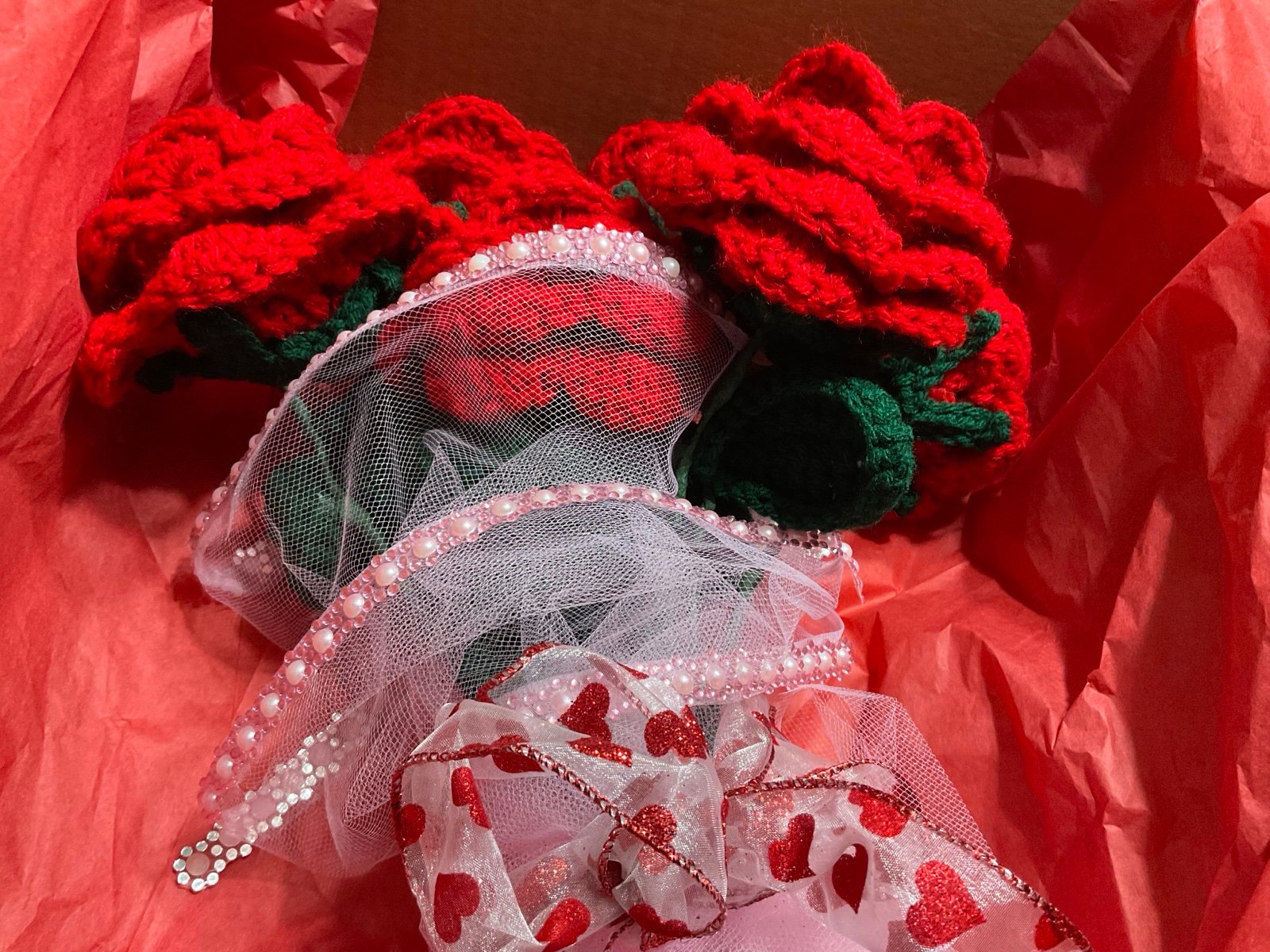 Crochet Rose Flower Bouquet Valentine’s Day Gift
