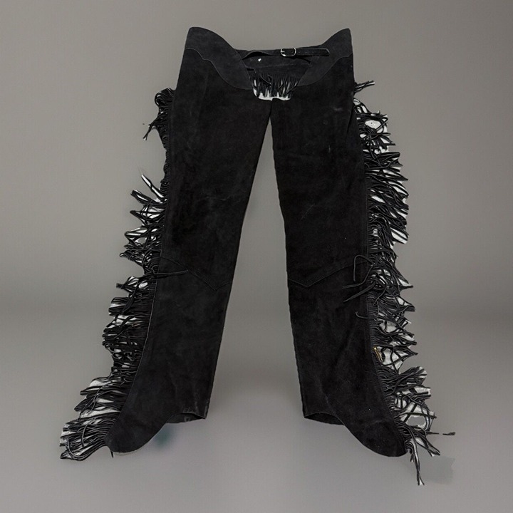 Suede Leather Chaps Black Western Fringe Rodeo Motorcycle Womens Large
