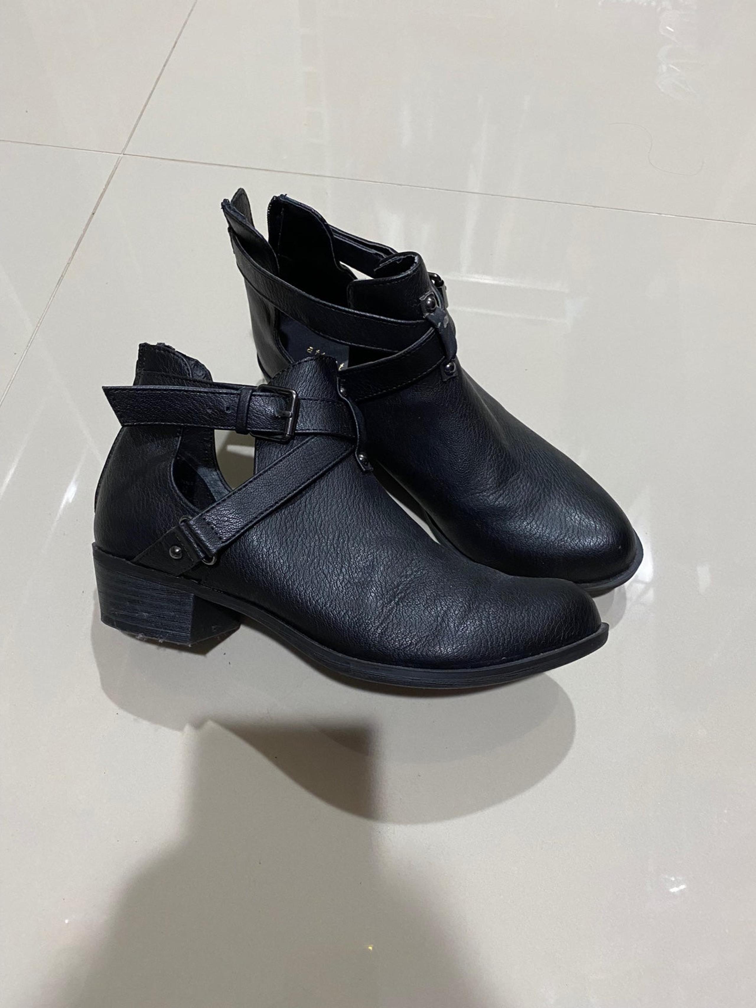 Attention Strappy with Zipper Black Ankle Boots