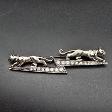Vintage Panther Cougar Jaguar Brooch Rhinestones Silver ToneB68