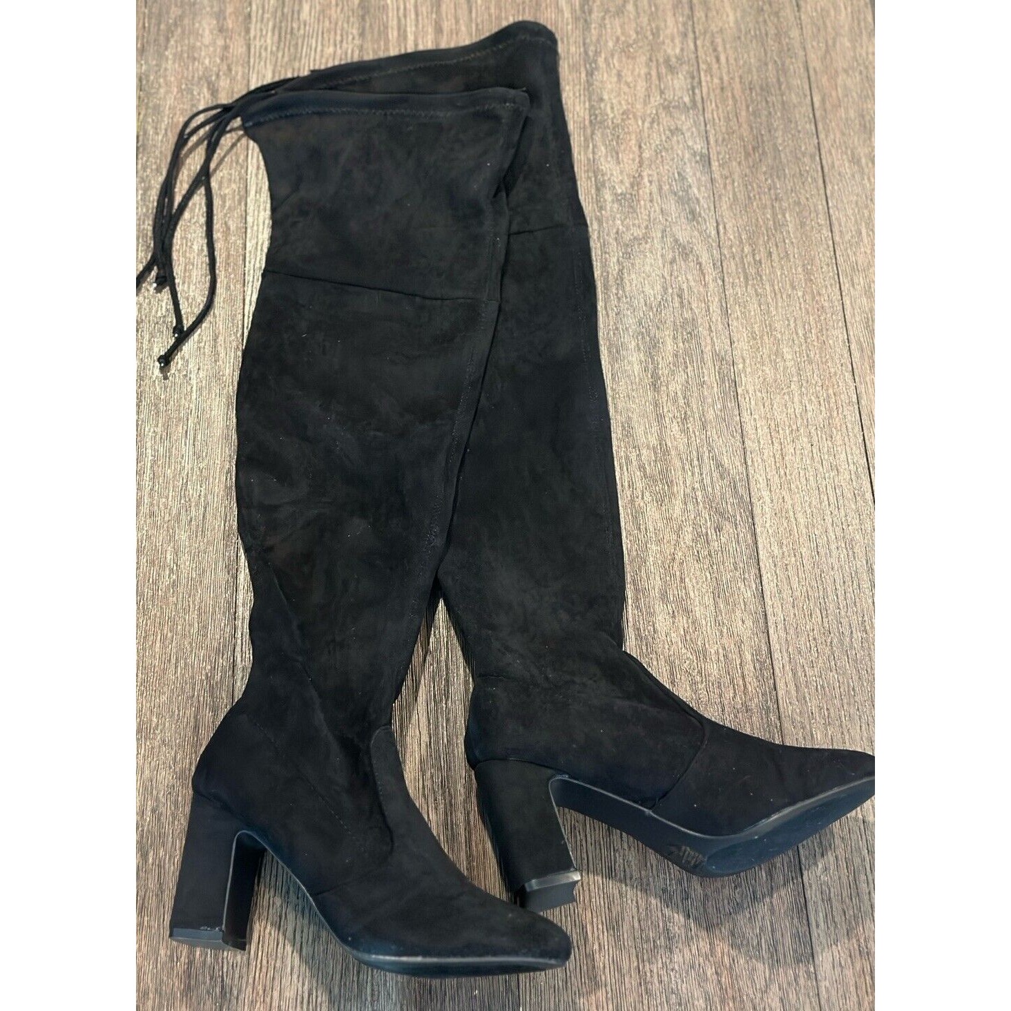 Womens Black Faux Suede Over The Knee thigh high heeled boots sz 8.5, GUC