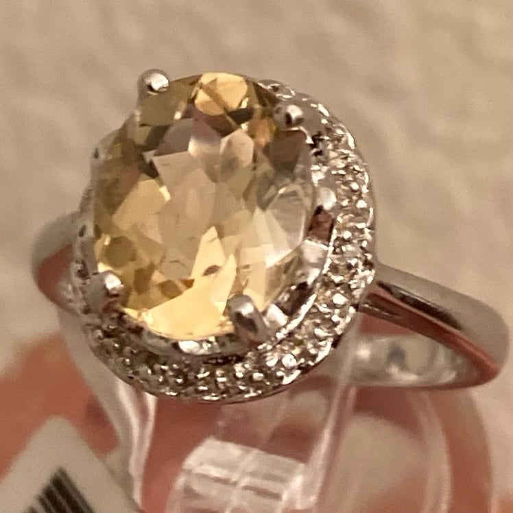 NATURAL CITRINE AND DIAMOND 925 STERLING SILVER RING SIZE 8 - MADE IN THAILAND