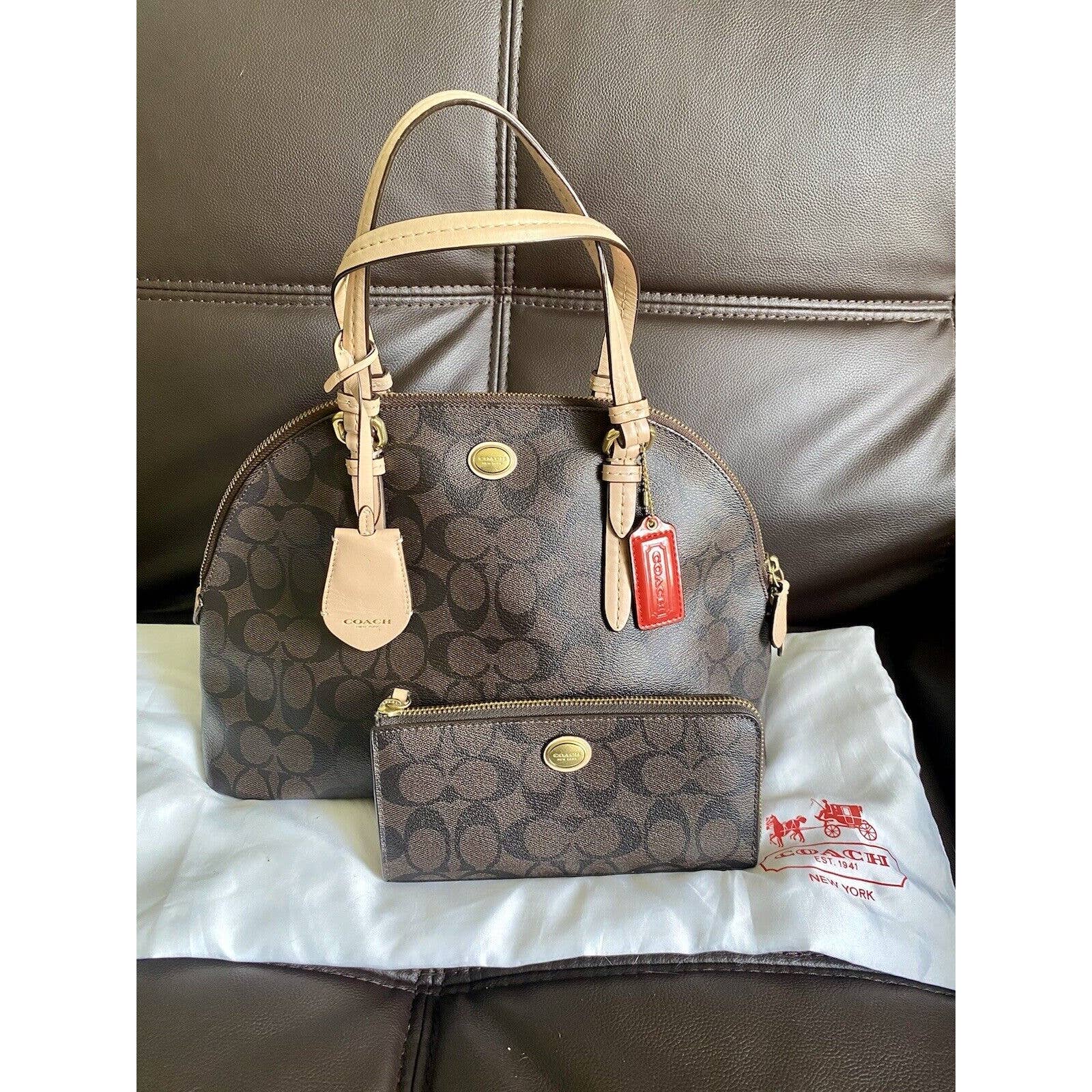 NICE COACH Peyton Signature Cora Domed Satchel W/ Matching Wallet/Dust Bag