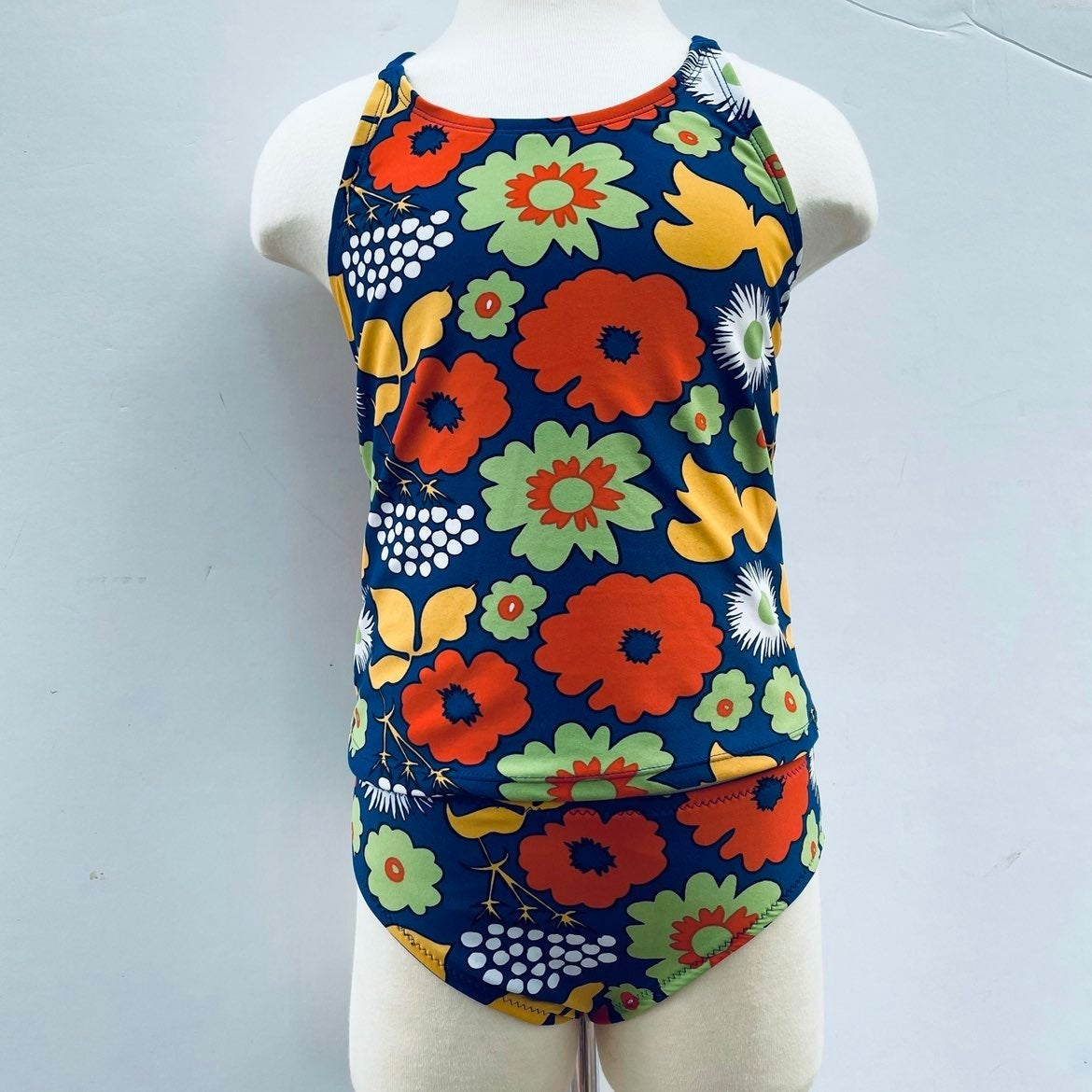 Marimekko Tankini Set Colorful Floral Blue Girl Sz L