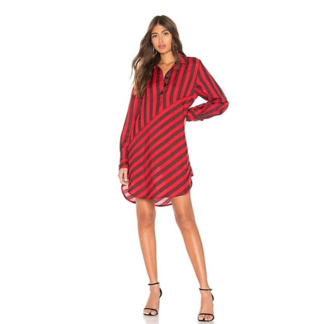L’ACADEMIE NWT The Laramie Mini Dress Linen Red & Black Stripes Sz XXS 188 MSRP