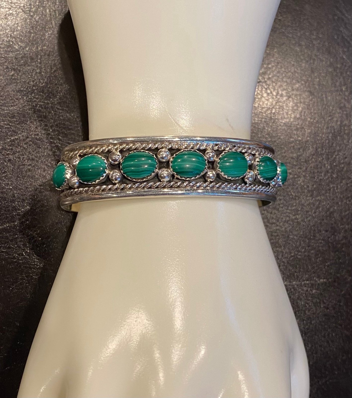 Native American Sterling Silver Malachite Cuff