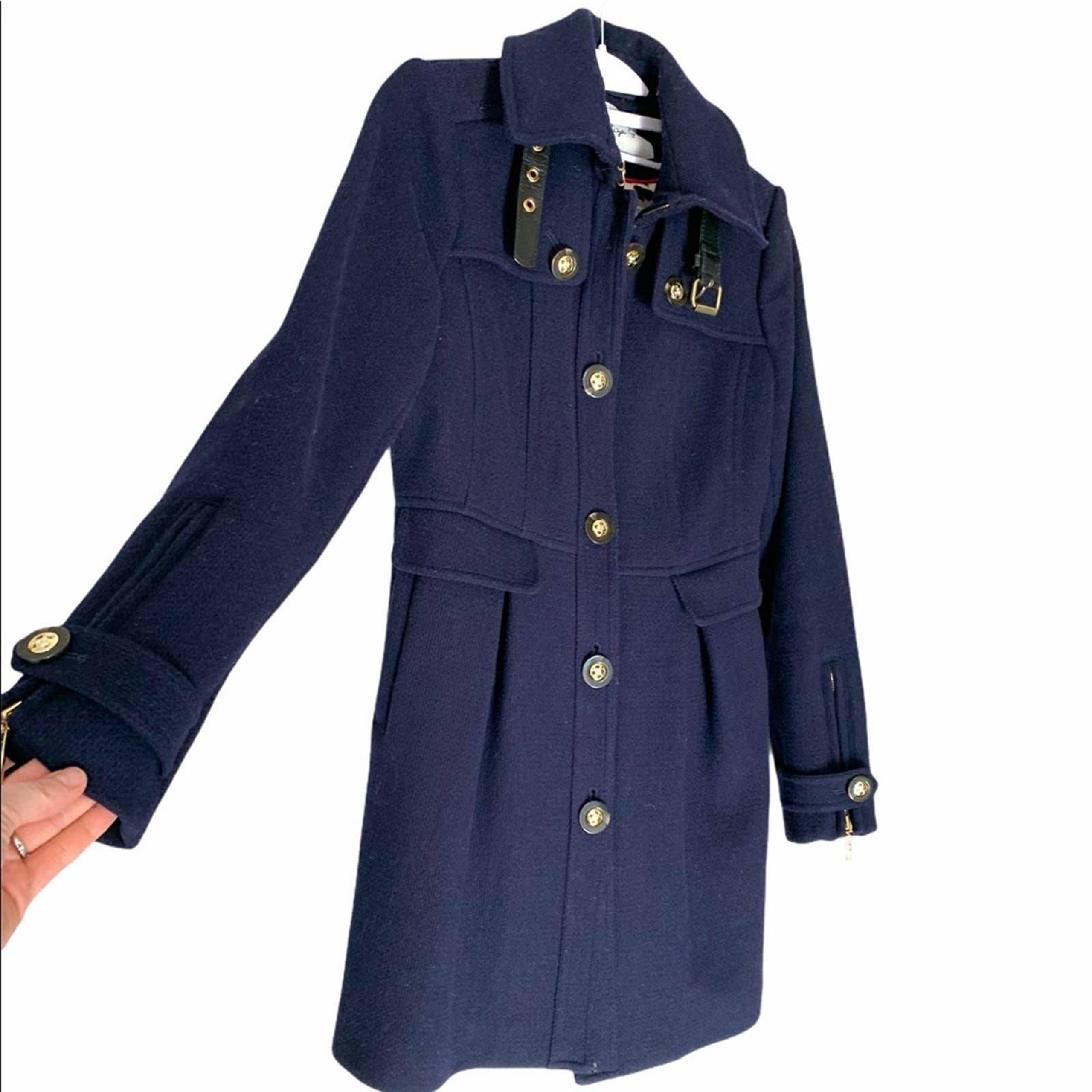 Eliza J Navy Wool Pea Coat Gold Trim XS