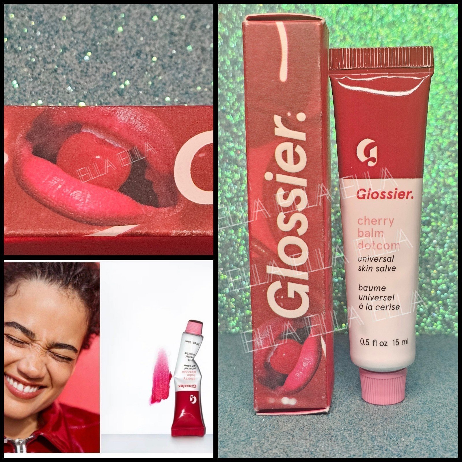 NEW Glossier Cherry Balm Dot Com red white sticker NO BOX dotcom lip skin salve