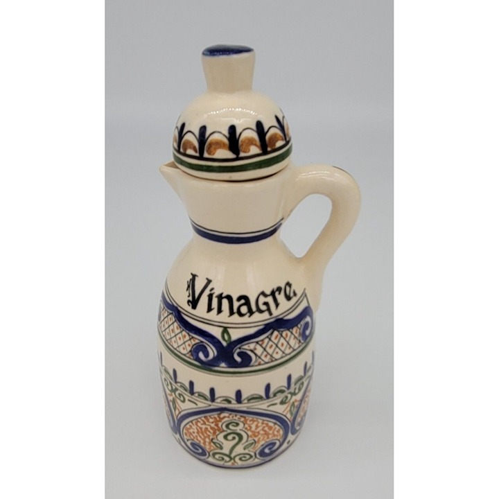Vintage Ceramic Vinagre Lid Bottle Signed Horus Pinlado A Mano Columbia Vinegar