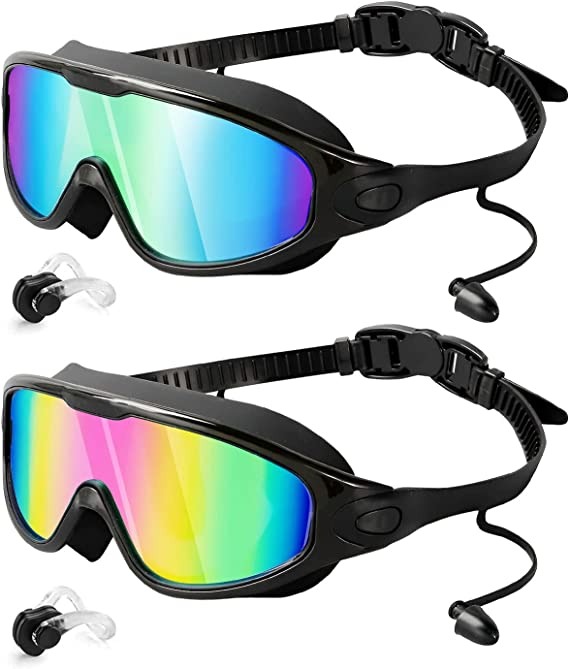 2-PACK Swim Goggles, Wide View Anti Fog & UV Swimming Goggles for Adults
