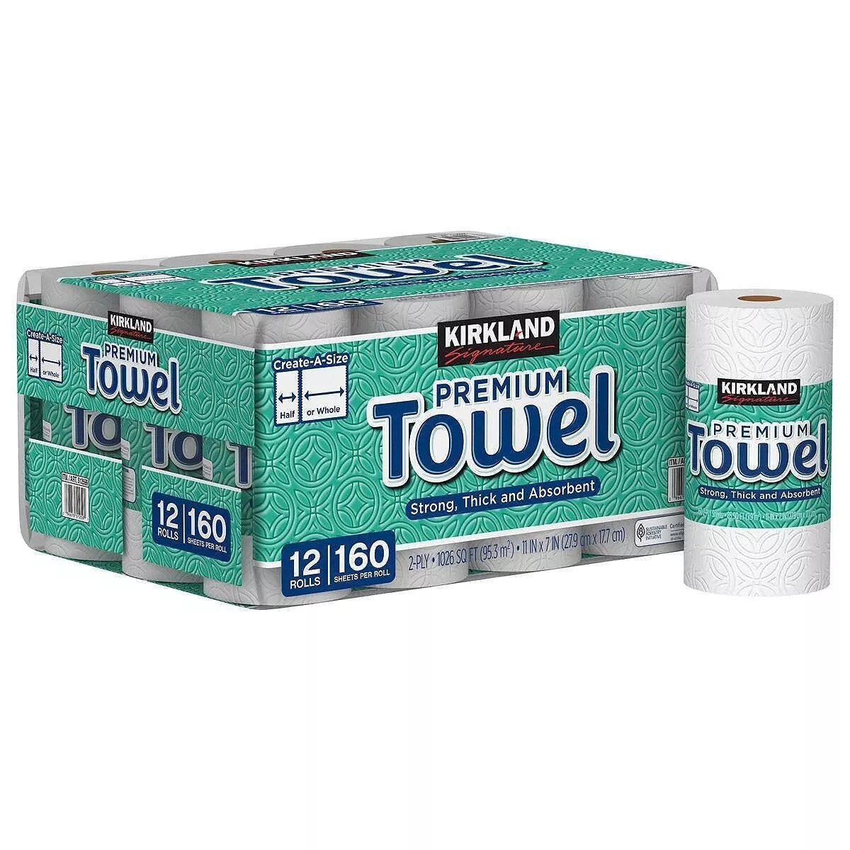 Kirkland Signature Paper Towels 2-Ply 12 Rolls 160 Sheets Each 1026 sq ft NEW