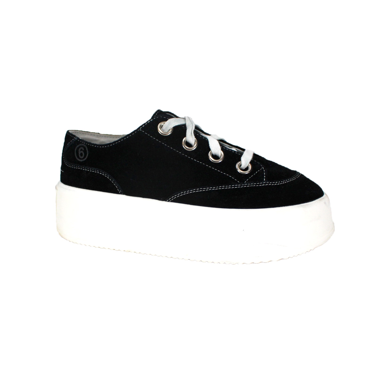 靴 MM6 Black Leather Suede Velcro Platform Maison Margiela MM6 5cm Suede Leather Platform Sneakers