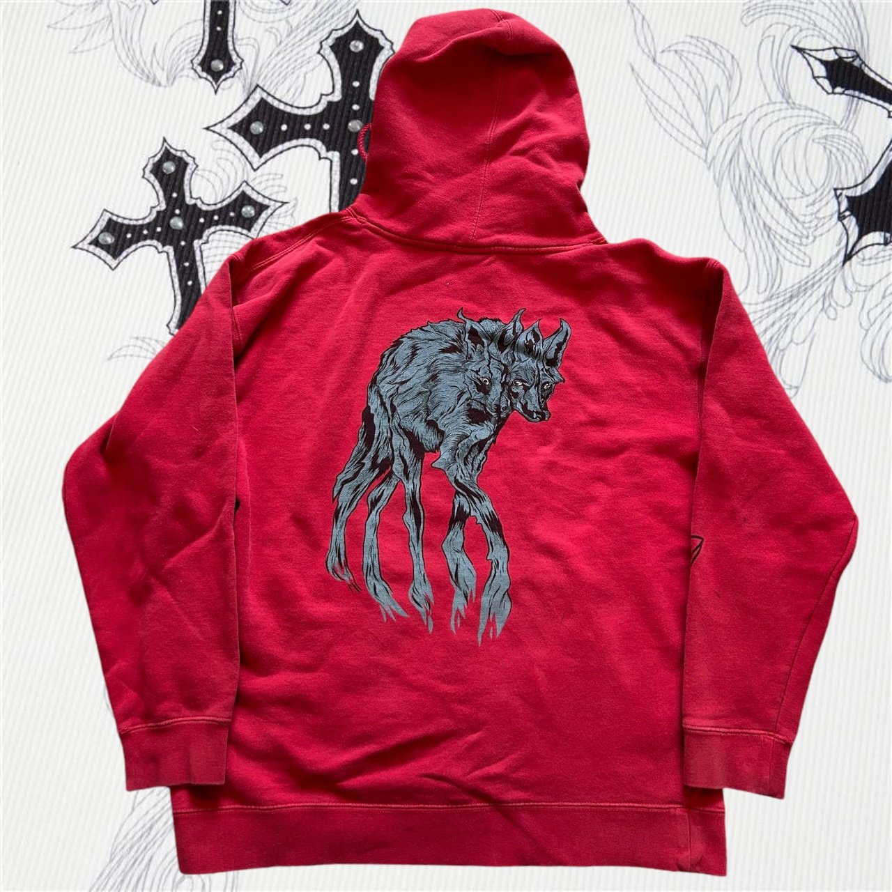 Welcome Talisman Y2k HellHound Red Hoodie Skater Mens Size L
