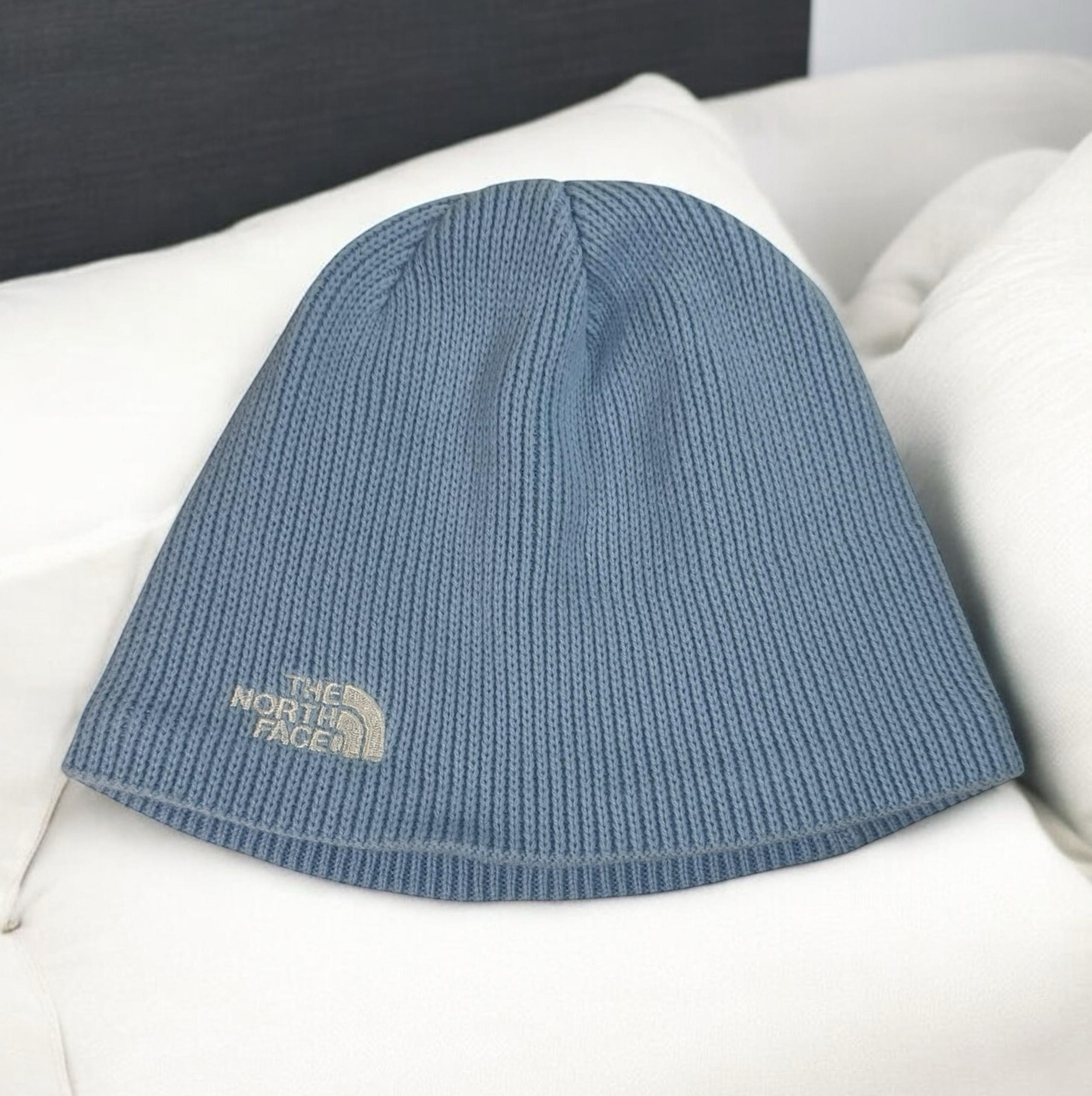 The North Face Knit Beanie Hat Cap Powder Light Blue Inside Fleece Band RN61661