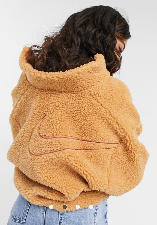 Nike cropped borg fleece jacket in tan sz Small
