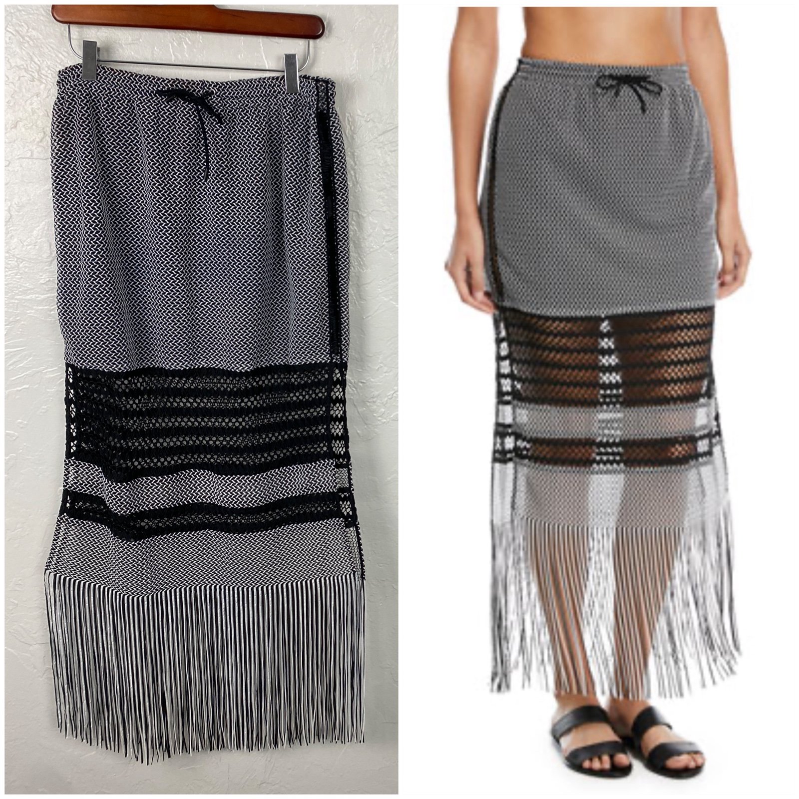 Jonathan Simkhai Resort Drawstring Fringe Knit Maxi Coverup Skirt Medium