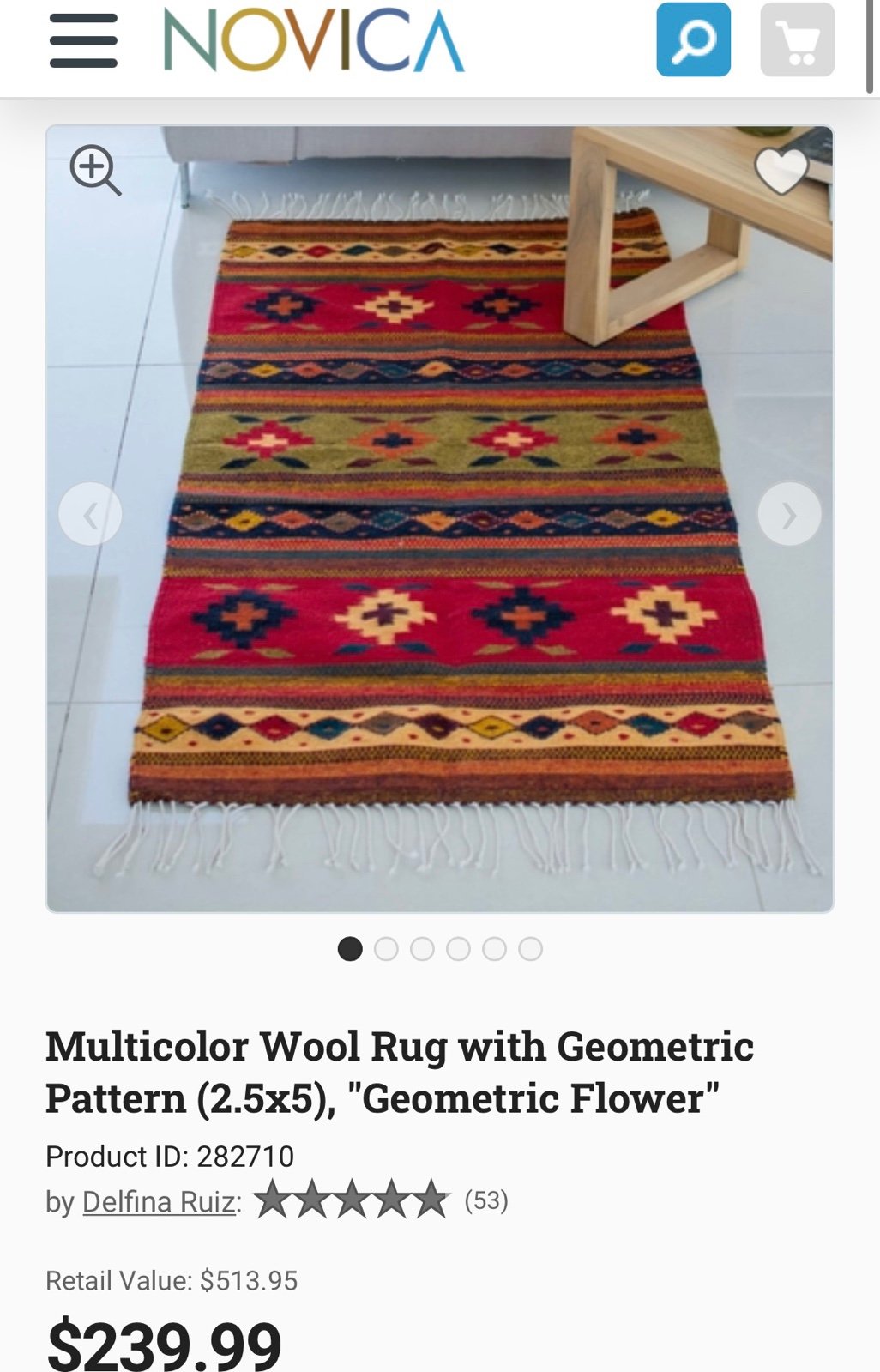 Novica Geometric Wool Rug 2.5x5