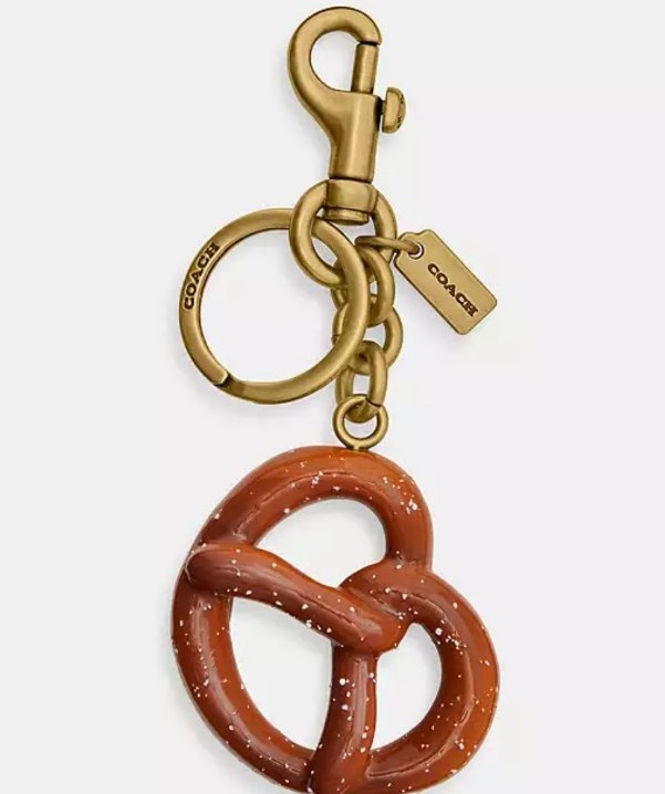 Coach Small Pretzel Bag Charm Keychain In Brass Brown CY398 NWT
