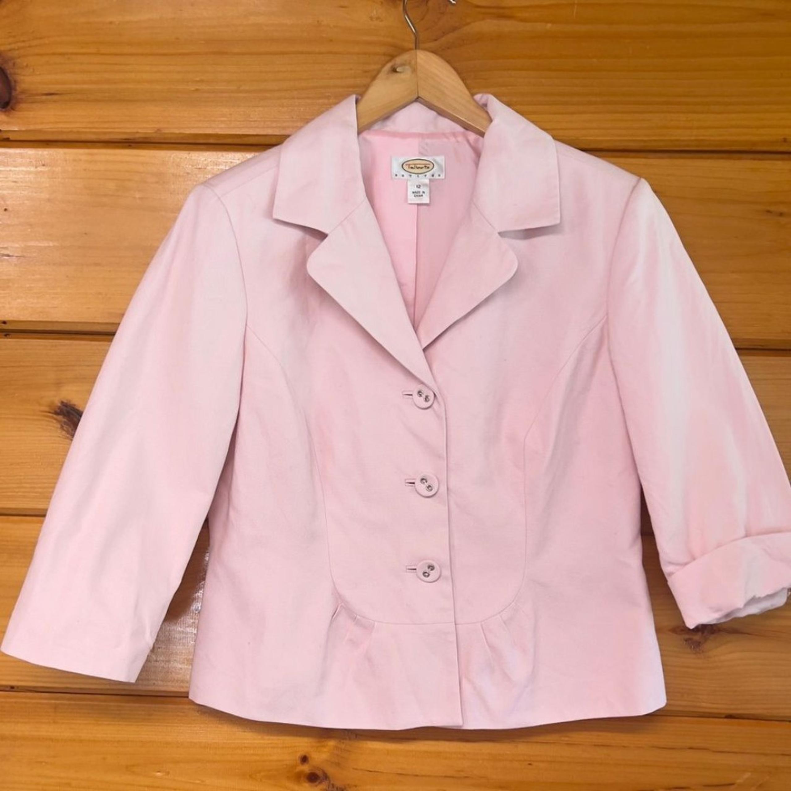 Talbots Pink Lined Cotton Blazer with Classic Lapel and 3/4 rolled Sleeves 12P
