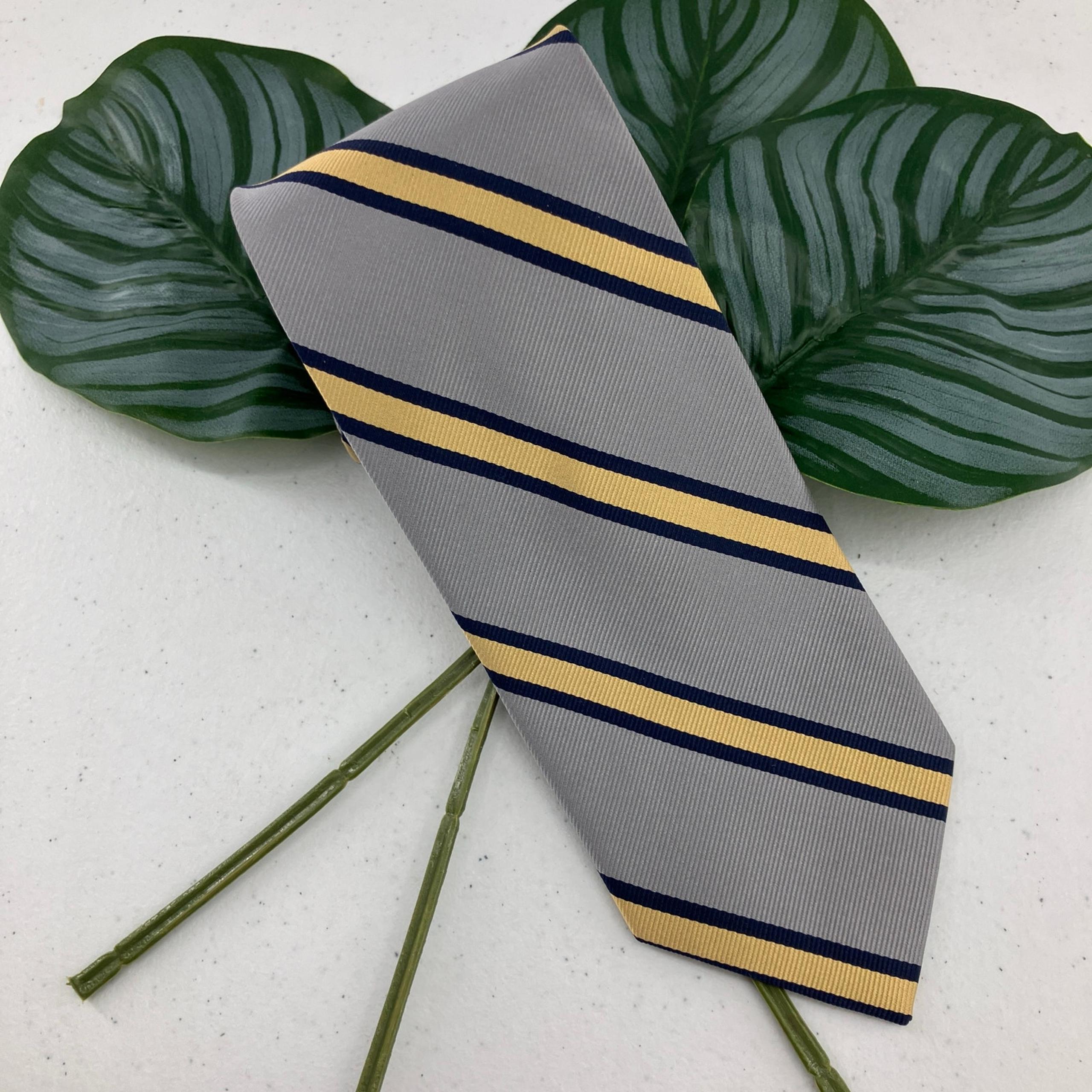 J. Crew Gray Navy Blue Yellow Diagonal Stripe Classic Silk Necktie Neck Tie