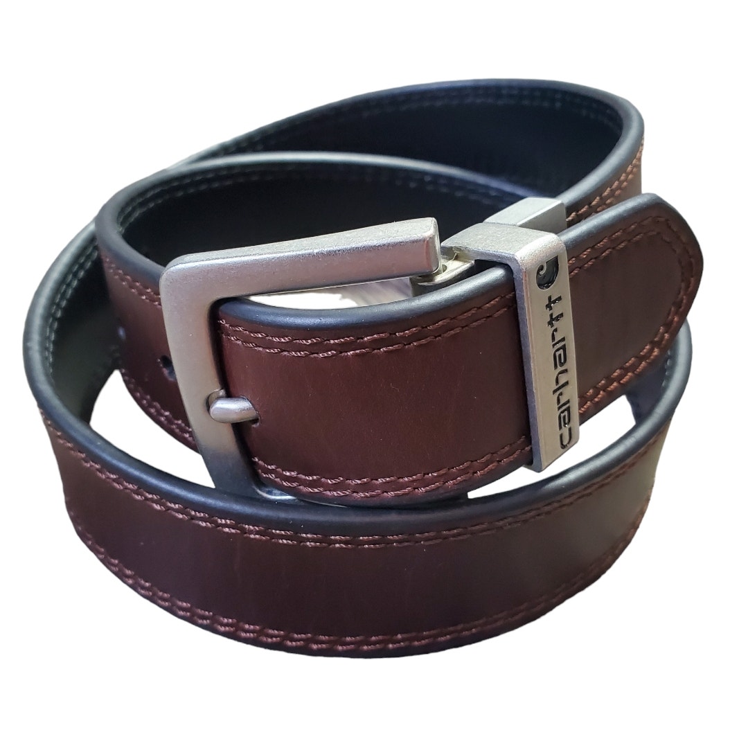 Carhartt Brown Leather Men Casual Silver Tone Staple Belt Size 34