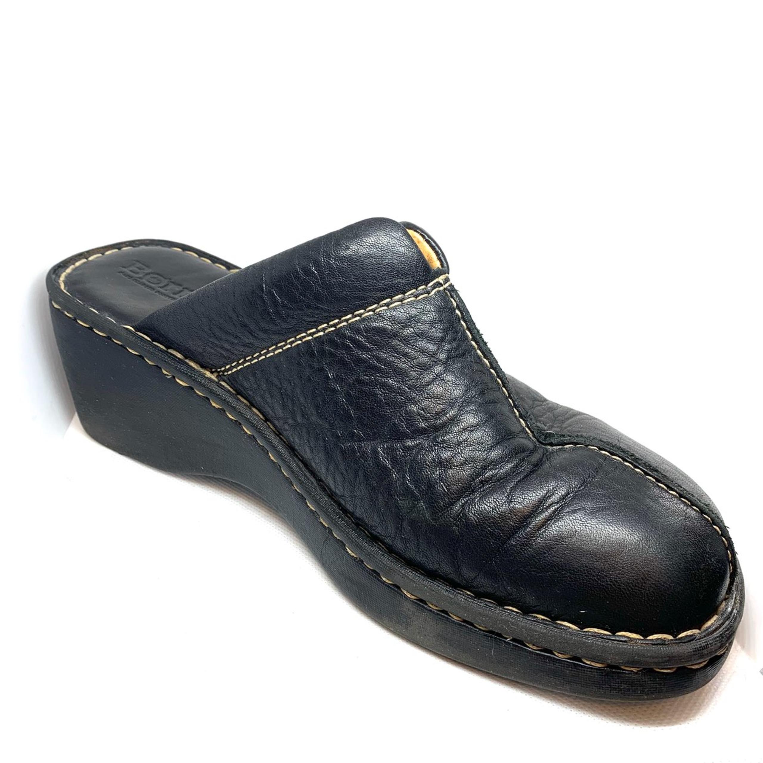 Born Black Leather Slip On Clog Shoes