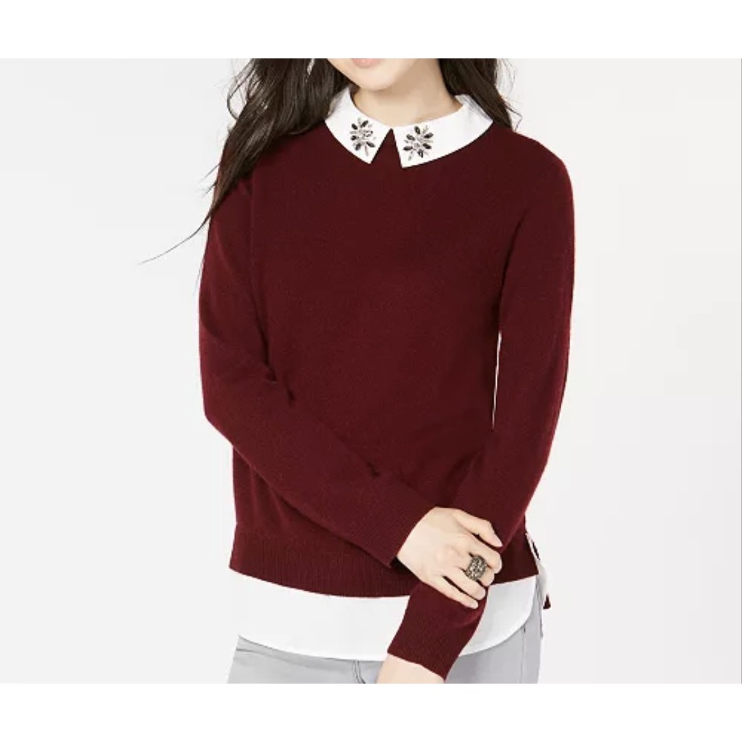 New CHARTER CLUB Cashmere Embellished Collared neck Sweater Women's Plus Size 1X