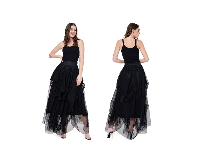 NEW TOV HOLY The Damsel's Black Gathered Mesh Net Maxi Skirt XL MSRP 216
