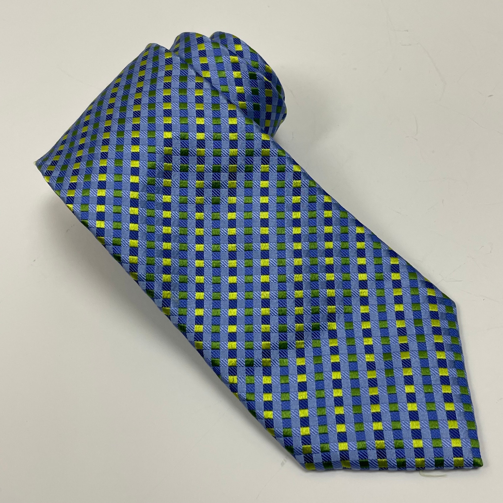 COUNTESS MARA Blue Green Check Print Necktie Preppy Business Casual Career