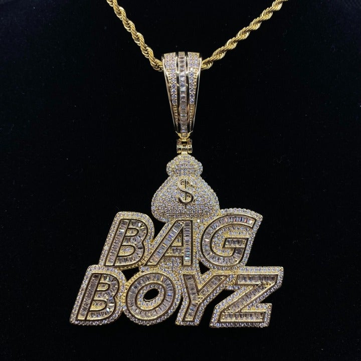 Iced Out Bag Boyz Fashion Necklace w FREE 24'' Rope Chain