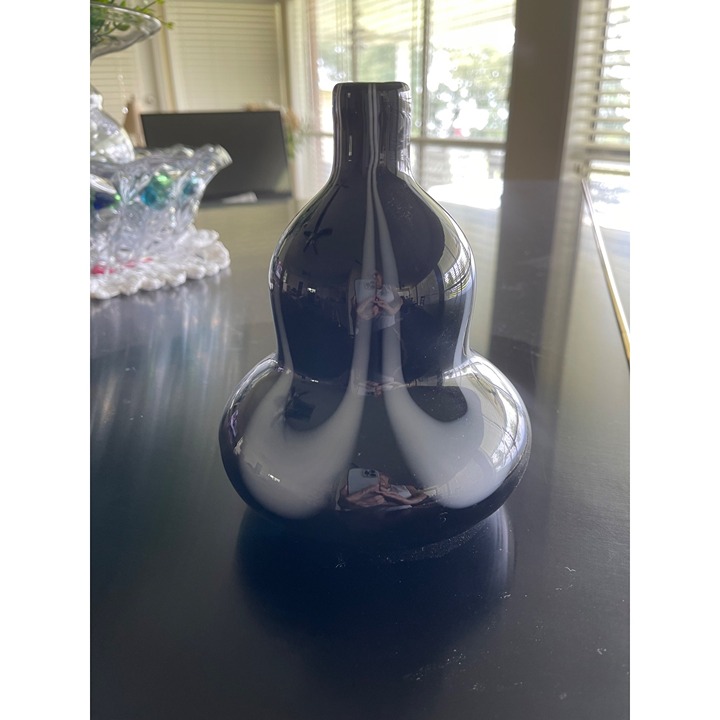 Vintage Murano Art Glass Mid Century Pulled Murano Feather Vase Black 7.75 Hand