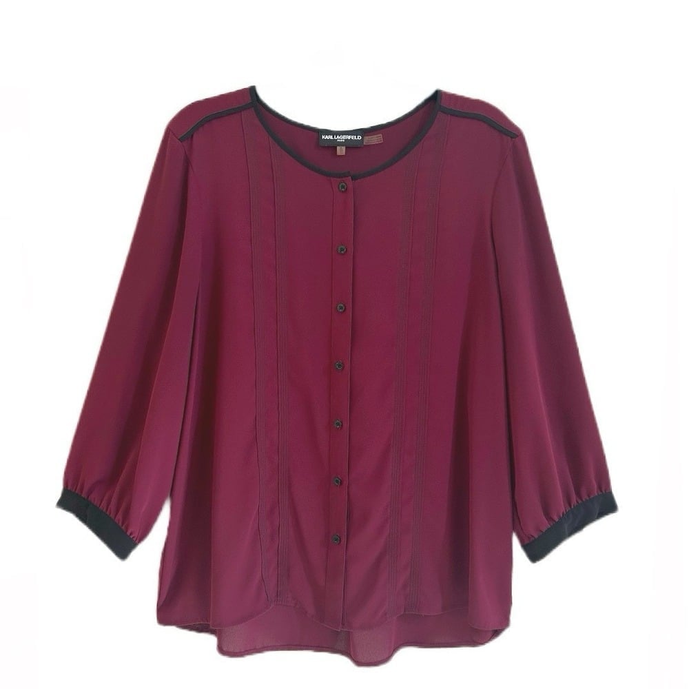 Karl Lagerfeld Women's Burgundy Maroon Button Down 3/4 Sleeve Blouse Size XL