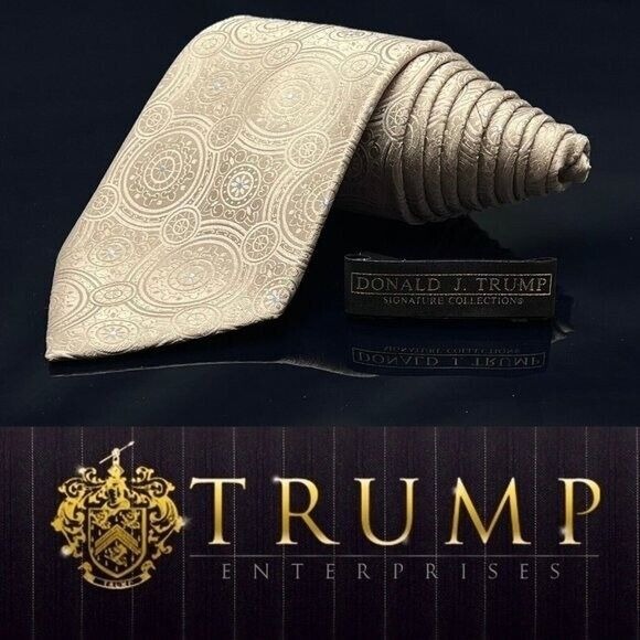 DONALD J. TRUMP MEN'S TIE BEIGE/GEOMETRIC Length: 59