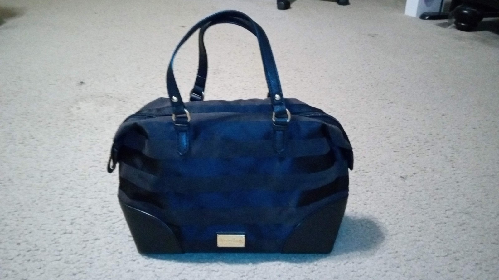 Tommy Hilfiger Black on Black Striped Satchel Handbag