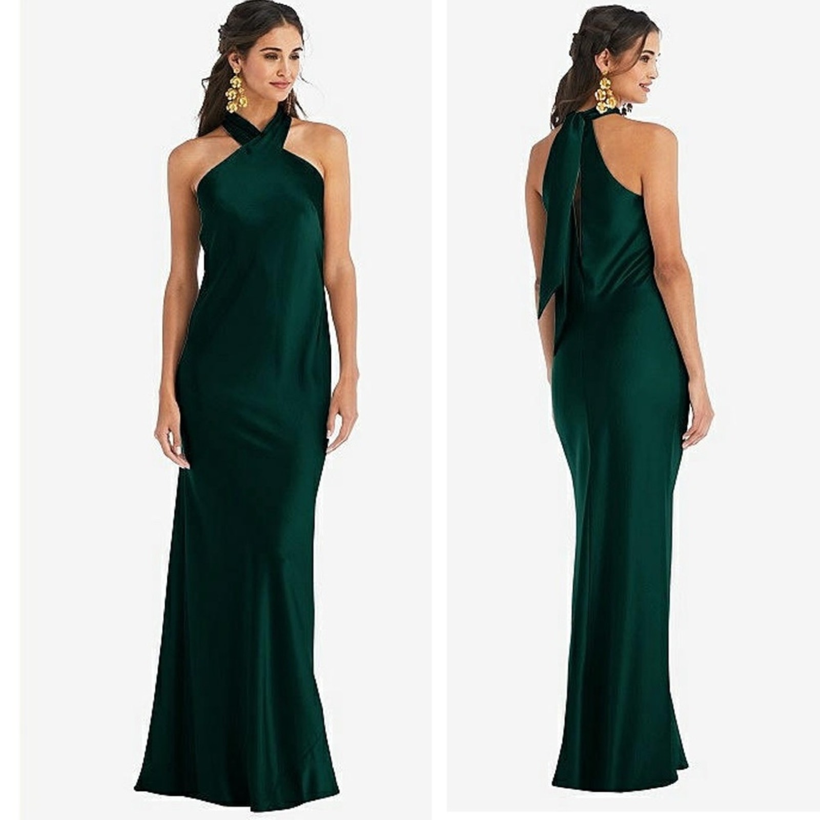 Lovely Twist Halter Charmeuse Trumpet Gown Dress LB025 Evergreen Size Medium NWT
