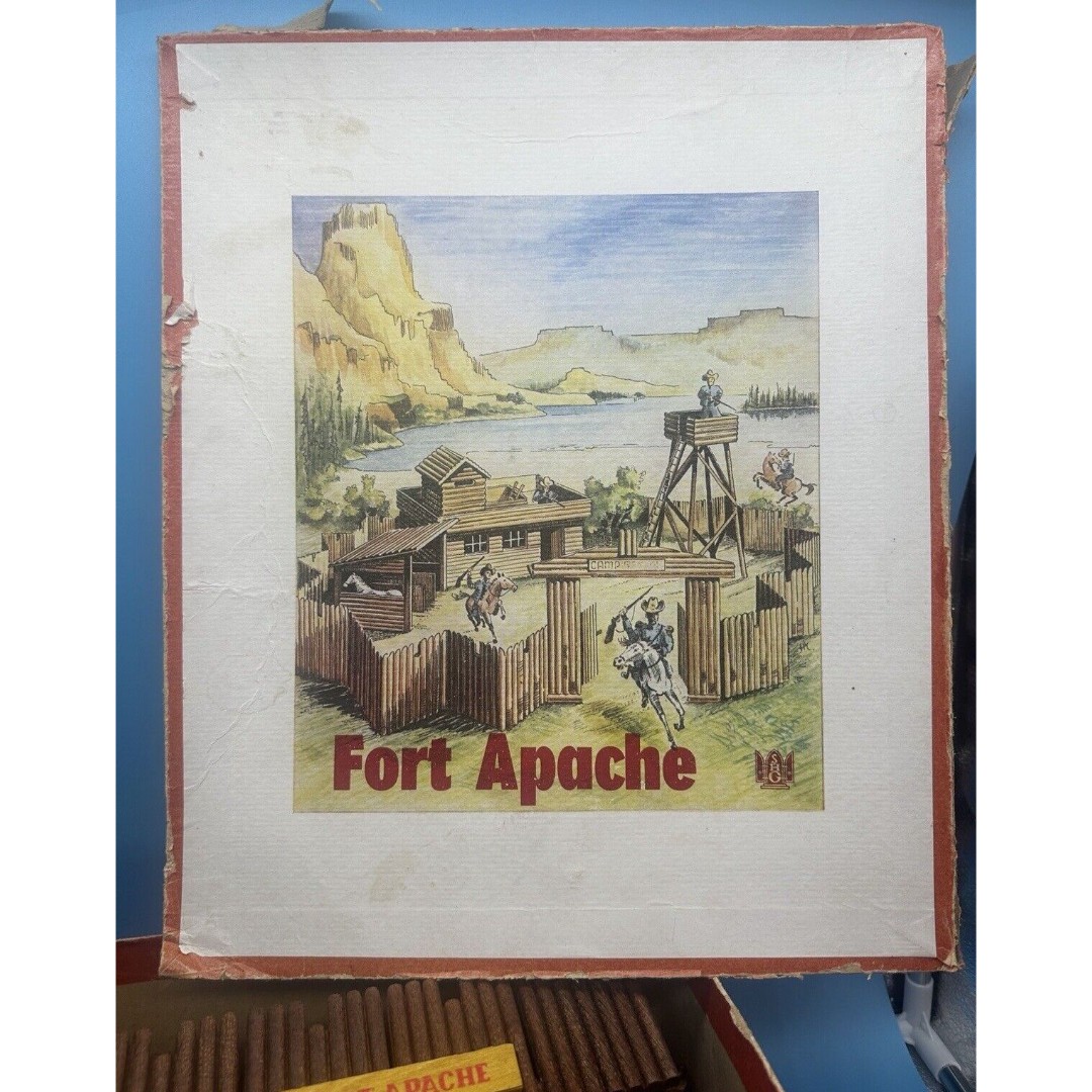 Vintage FORT APACHE CAMP Wood Playset Watchtower Stable Fence Building