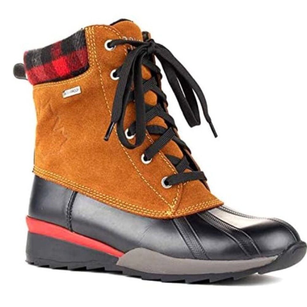 Cougar Totem Winter Waterproof Boots Women's 9M Tan Suede Insulated Plaid Warm
