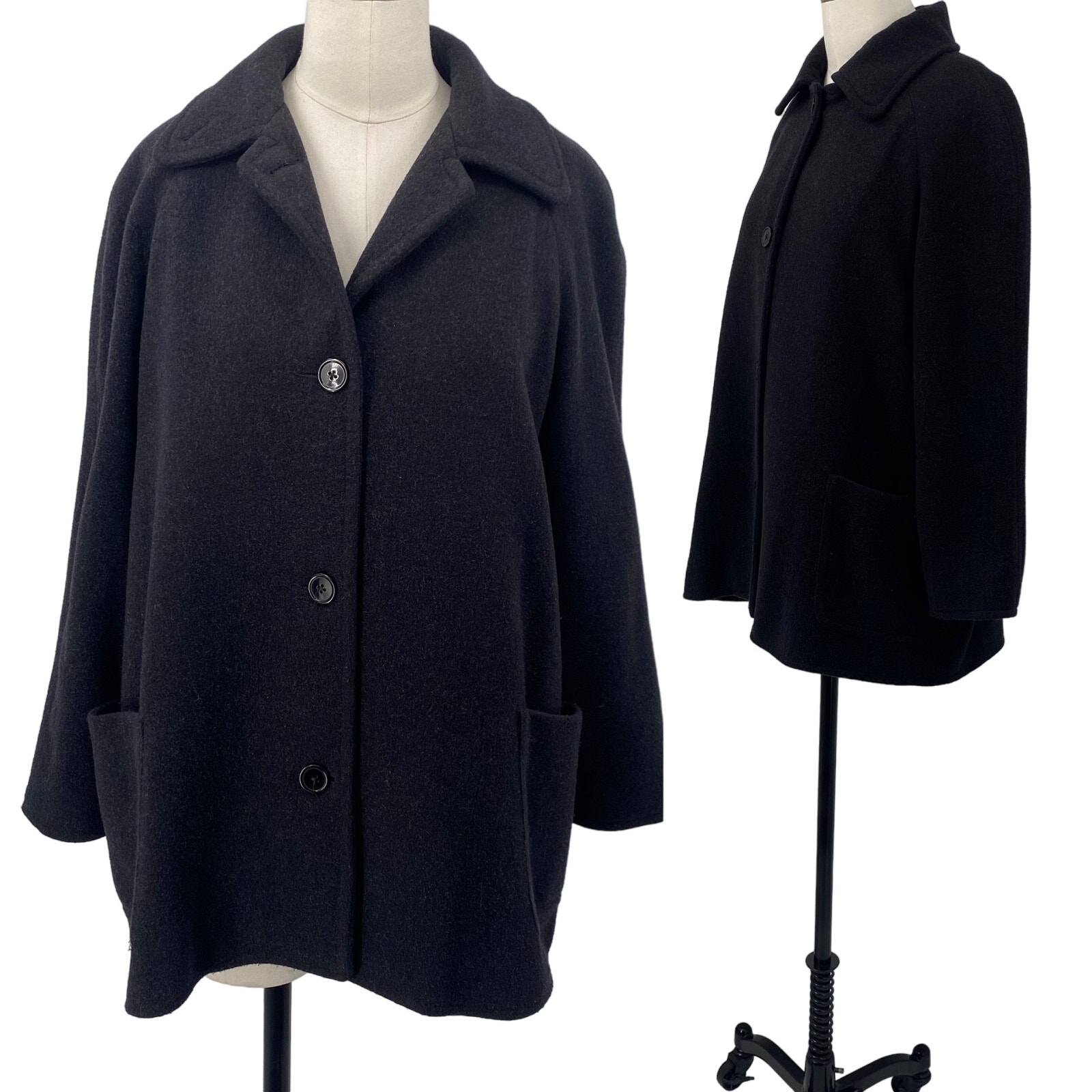 Vintage 90s LL Bean Wool Cashmere Peacoat Button Front Dark Gray Womens Small P