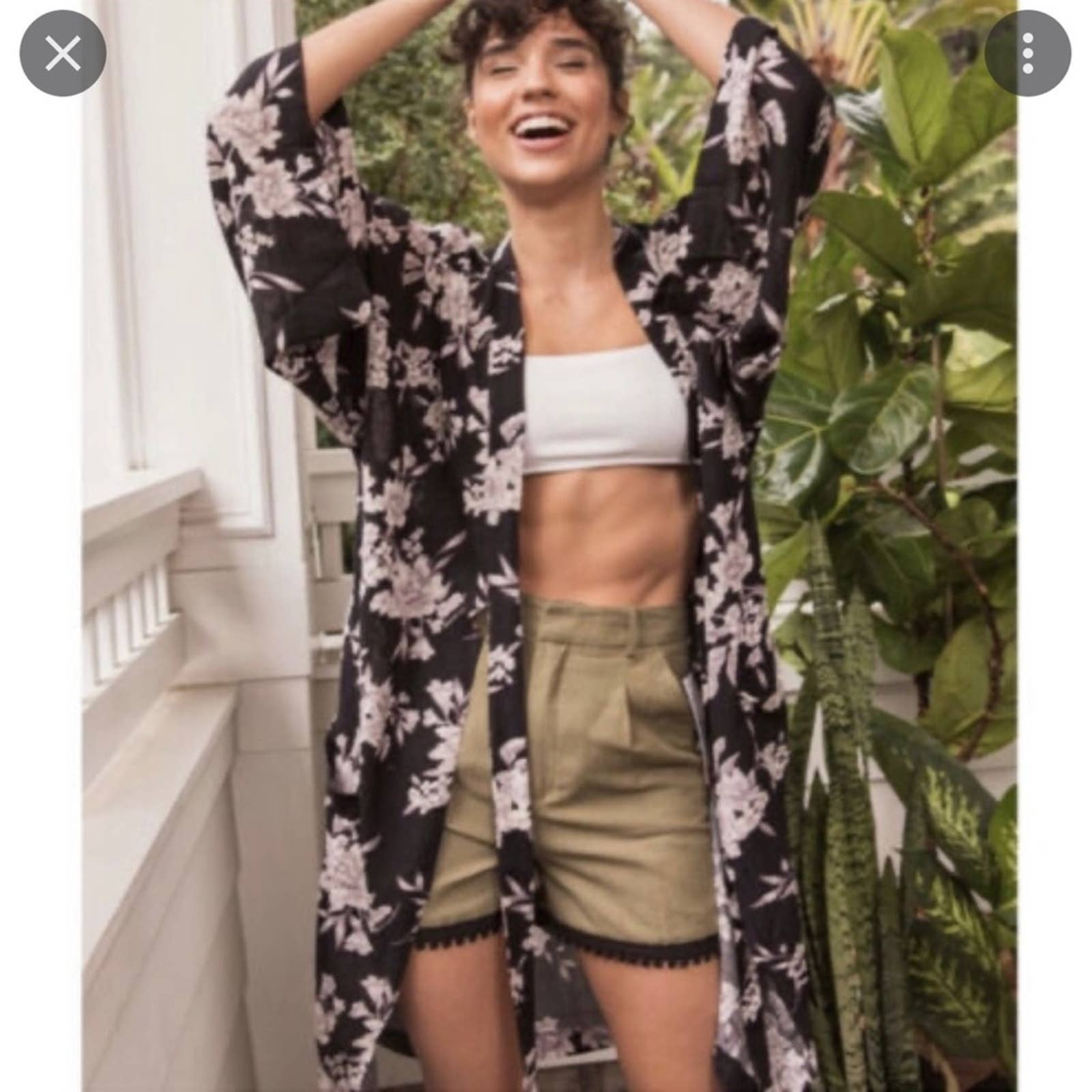 Spiritual Gangster Maya Black Floral Kimono Robe. One Size .