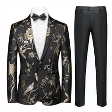 Men's Embroidered Large Collar 2-Piece Suit (w/o white collard dress shirt).