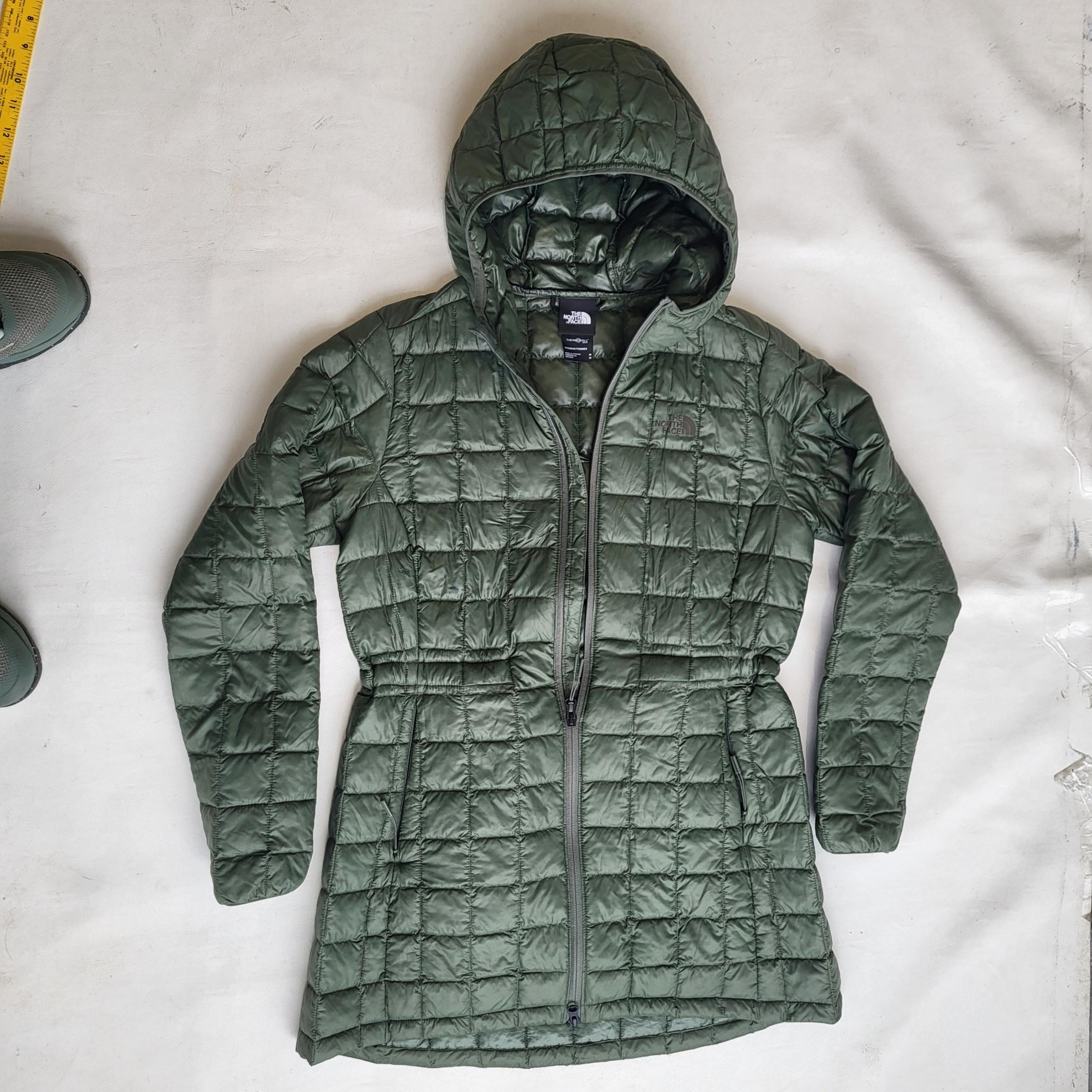 North Face Thermoball ECO Packable Puffer Green Hooded Coat Womens Long Jacket