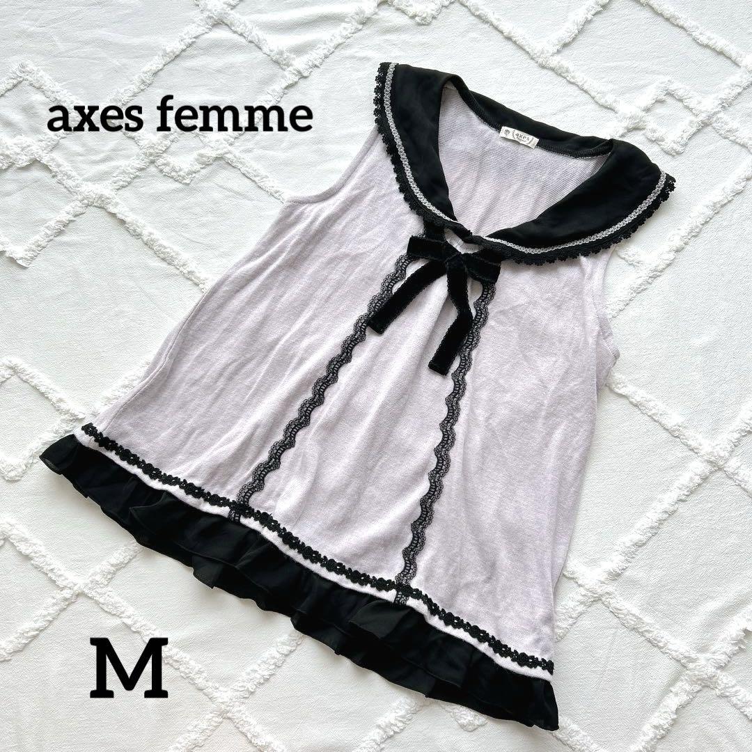 axes femme sleeveless knit floral embroidery ribbon frill lace