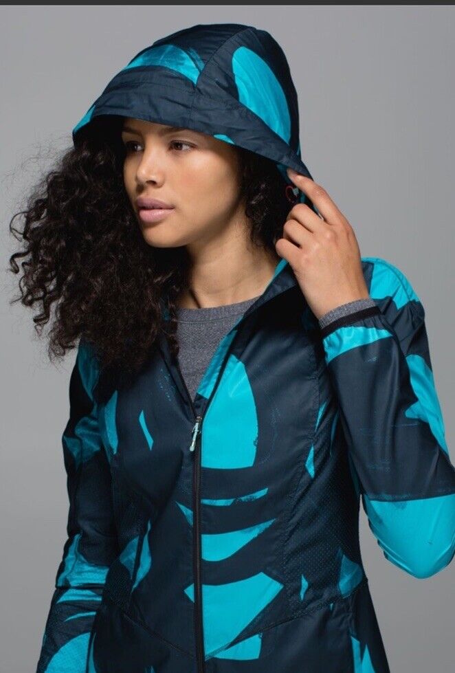 Lululemon Back Pack It Up Jacket Peacock Blue Windbreaker Womens Size 8 Hooded